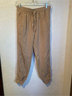 Ella Blue Casual Drawstring Jogger Pants - Khaki Linen or Cotton blend